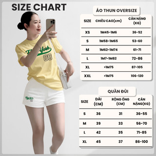 Bộ Áo Phông Nữ Chepol Form Rộng, In Chữ 89, Cổ Tròn, Phối Quần Đùi, Chất Cotton( Áo Thun Vàng + Quần Đùi Trắng) CP_22021