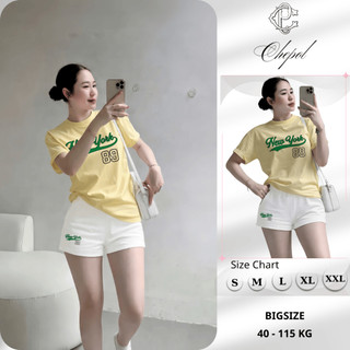 Bộ Áo Phông Nữ Chepol Form Rộng, In Chữ 89, Cổ Tròn, Phối Quần Đùi, Chất Cotton( Áo Thun Vàng + Quần Đùi Trắng) CP_22021