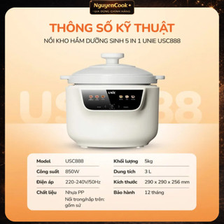 Nồi kho hầm dưỡng sinh 5in1 UNIE USC888, công suất 850W, nắp sứ kép cao cấp –khóa ẩm bằng vi áp suất