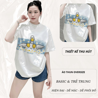 Áo Phông Nữ Chepol Form Rộng, In Thiên Nga Trắng, Cổ Tròn, Chất Cotton co giãn, thoáng mát, bigsize đến 120kg - CP_13368
