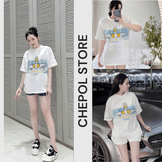 Áo Phông Nữ Chepol Form Rộng, In Thiên Nga Trắng, Cổ Tròn, Chất Cotton co giãn, thoáng mát, bigsize đến 120kg - CP_13368