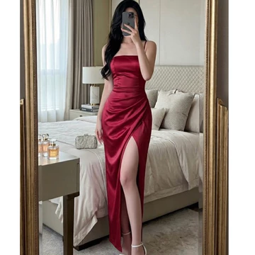 DP23 ĐẦM PHI LỤA 2 DÂY XẺ TÀ ĐI TIỆC, ĐẦM ĐI ĐÁM CƯỚI NYC, ĐẦM ĐI DATE, ĐẦM ĐI ĂN CƯỚI CỰC SANG