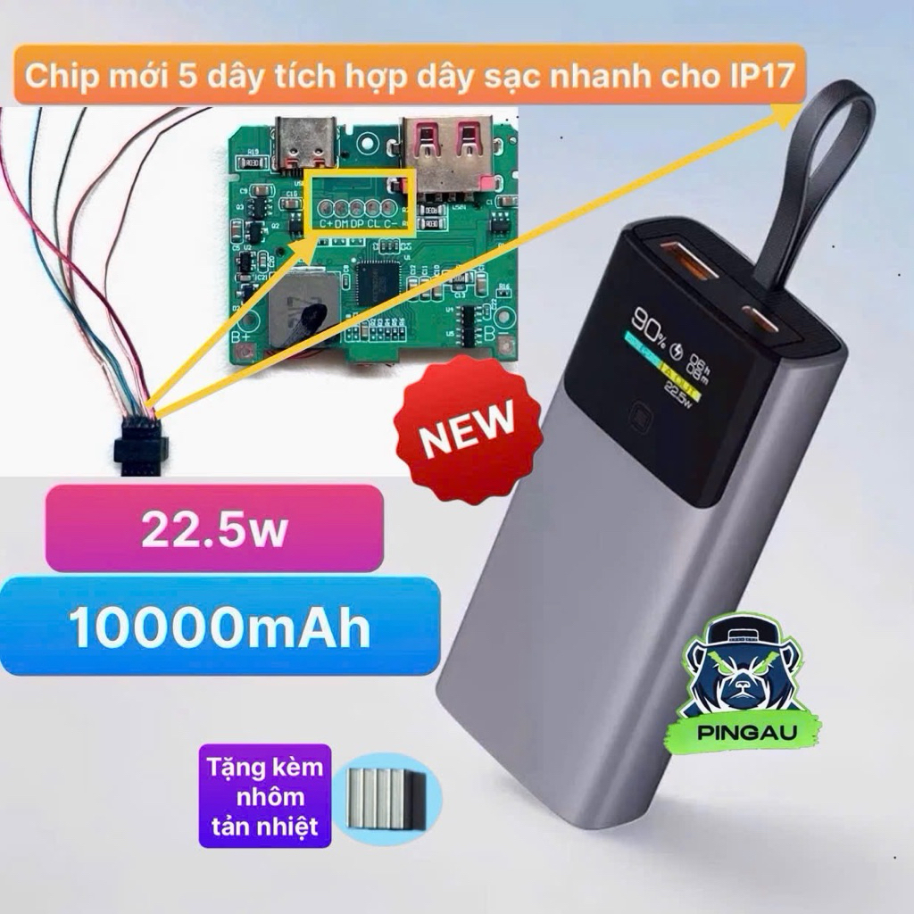 CHIP MỚI vỏ sạc dự phòng cho IP17 có dây sạc nhanh TypeC dung lượng ...