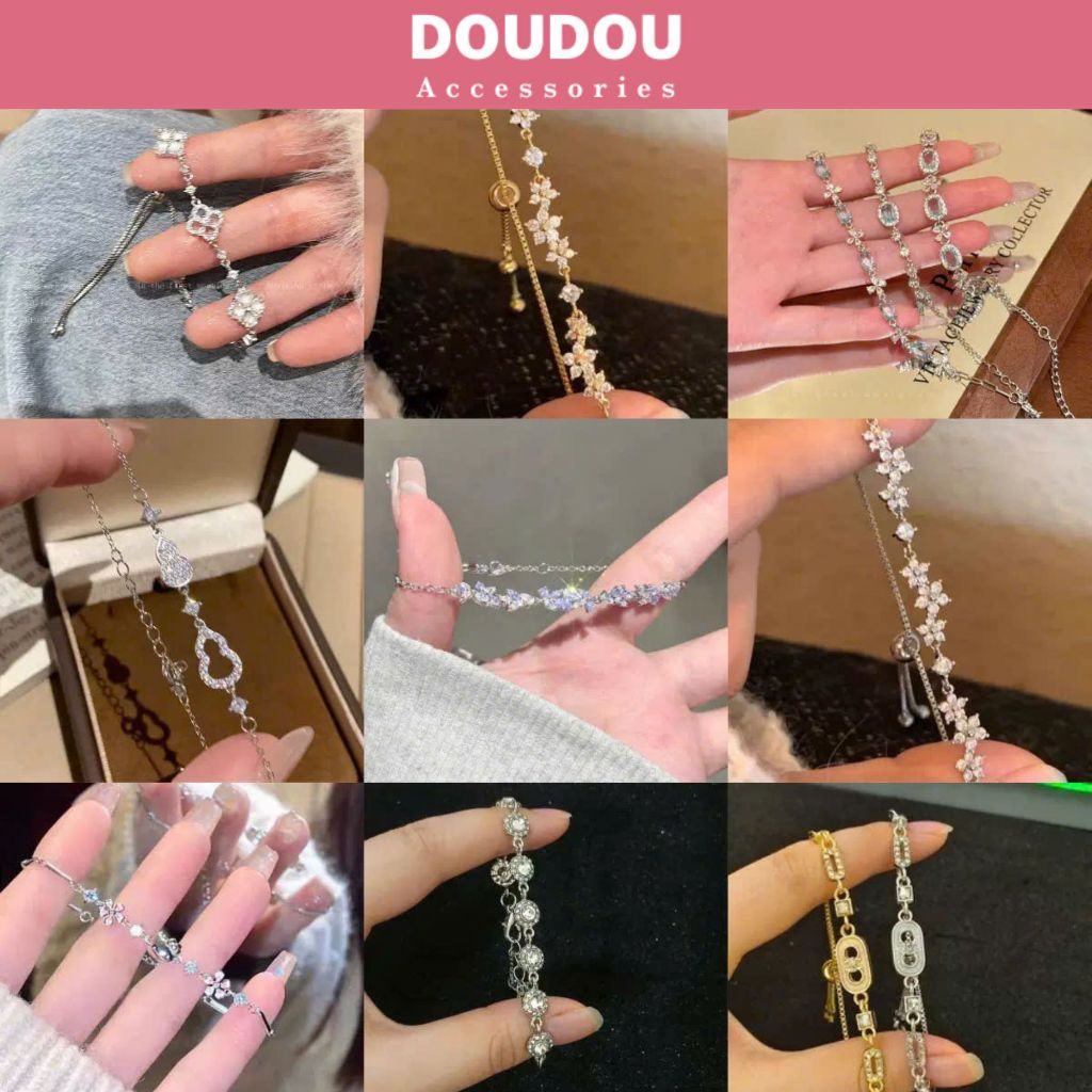 (TITAN KHÔNG ĐEN) Vòng Tay Titan Nữ Doudou Vòng Đính Đá Cao Cấp Nhiều Kiểu Dáng Thời Trang SZ019