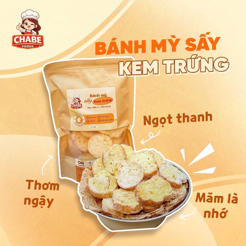 Bánh Mì Sấy CHABE FOODS Vị Kem Trứng 300g – Giòn Tan, Thơm Ngậy, Không Ngấy