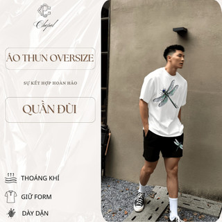 Bộ Áo Thun Nam CHEPOL Form Rộng, Cổ Tròn, Phối Quần Đùi, In Họa Tiết, Chất Cotton (ÁO THUN TRẮNG+ QUẦN ĐÙI ĐEN)-CP_10372