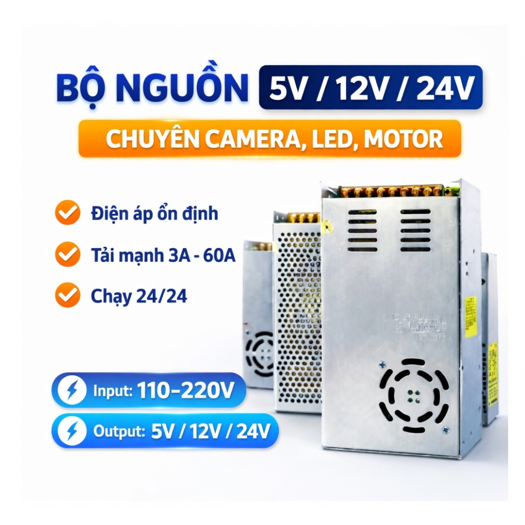 Nguồn Tổ Ong - Nguồn 12V 24V 5V Bộ Đổi Nguồn Dùng Cho Led Motor Máy Bơm Quạt Mini - BH 12 Tháng
