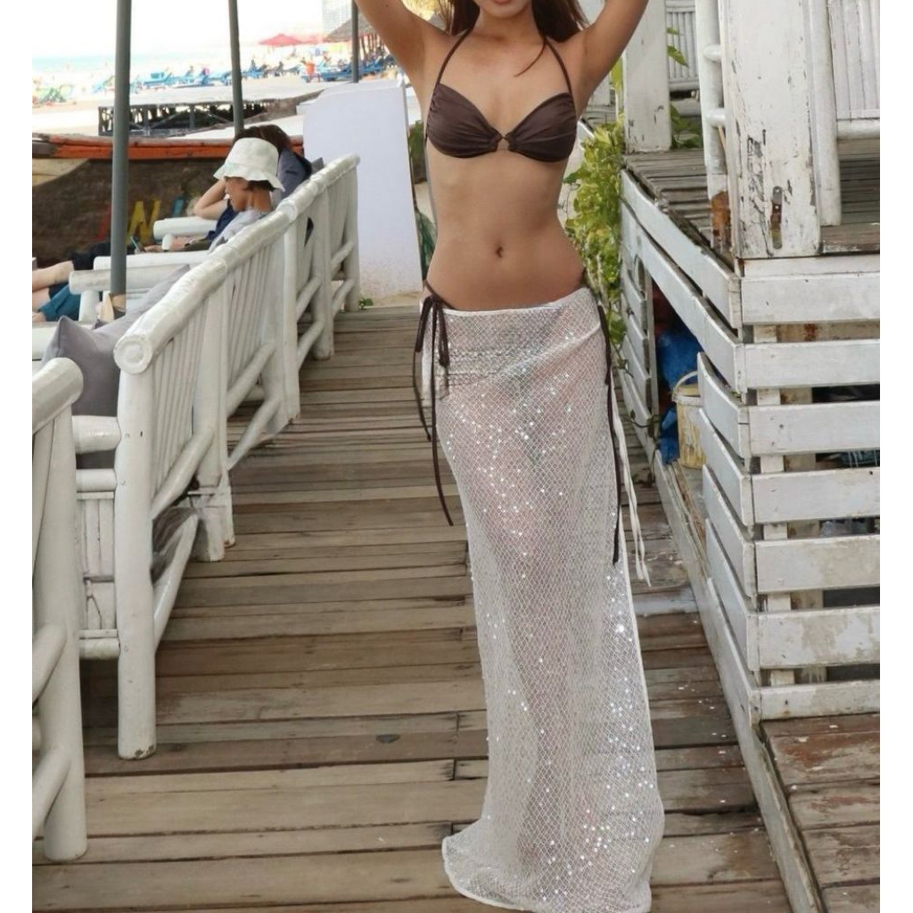 Khăn Quấn, Chân Váy Lưới Quấn Ngoài Bikini Đi Biển Dáng Dài và Tam Giác Quyến Rũ, Sexy