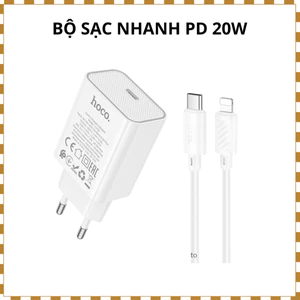 Bộ sạc nhanh HOCO C143A PD 20W kèm cáp Type C 1m – Sạc nhanh ổn định, dùng cho điện thoại cổng 8 chân