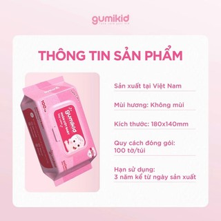 (Kid) Thùng 10 gói khăn ướt GUMI 100 tờ chính hãnġ không chứa cồn, khống mùi an toàn cho mẹ và bé