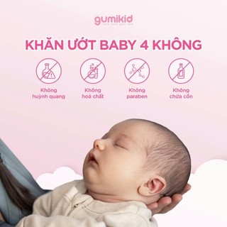 (Kid) Thùng 10 gói khăn ướt GUMI 100 tờ chính hãnġ không chứa cồn, khống mùi an toàn cho mẹ và bé