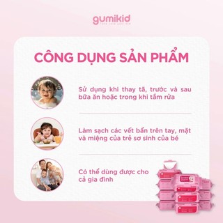 (Kid) Thùng 10 gói khăn ướt GUMI 100 tờ chính hãnġ không chứa cồn, khống mùi an toàn cho mẹ và bé