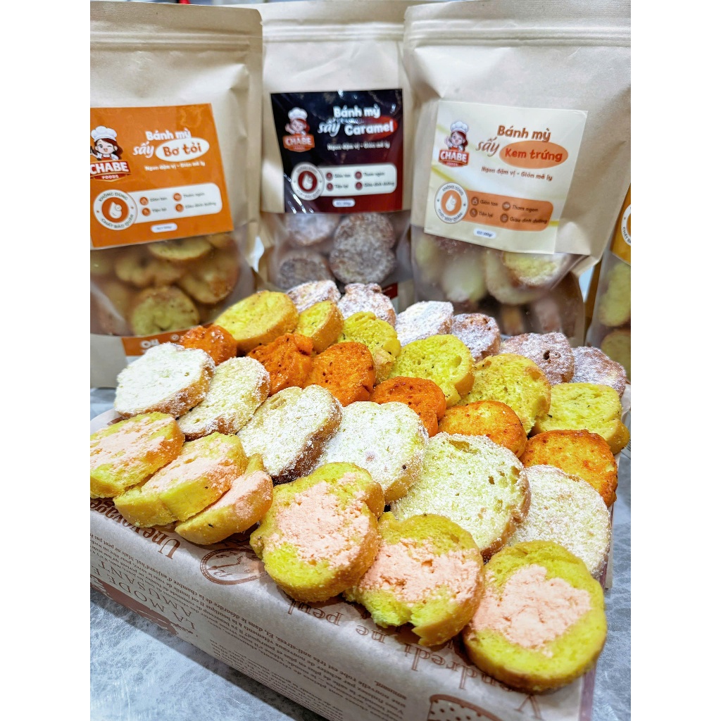 Combo Bánh Mỳ Sấy CHABE FOODS Mix Vị Siêu Ngon, Giòn Rụm, Ăn Vặt, Trà Chiều