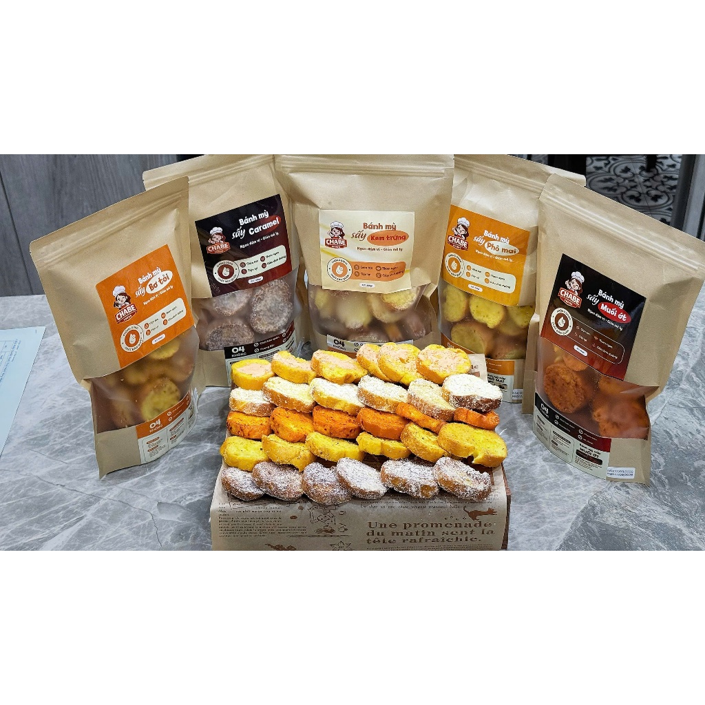 Combo Bánh Mỳ Sấy CHABE FOODS Mix Vị Siêu Ngon, Giòn Rụm, Ăn Vặt, Trà Chiều