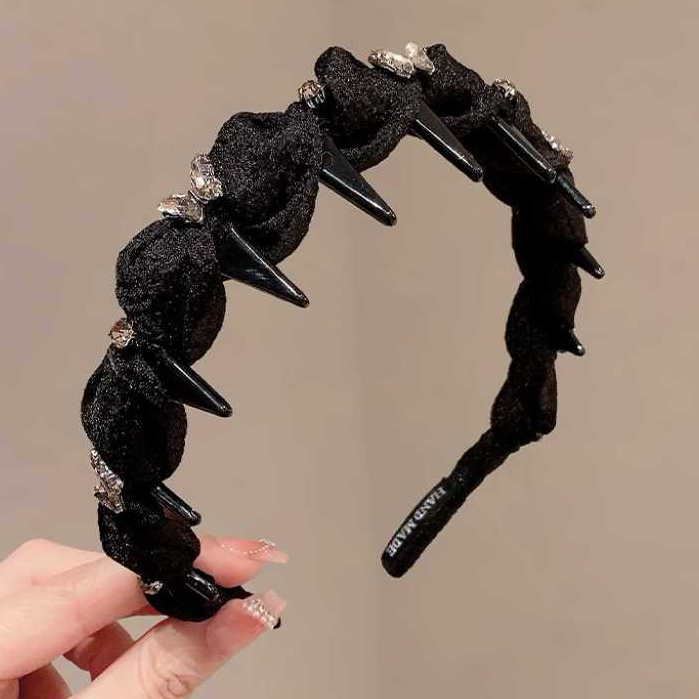 Băng Đô Cài Tóc Nữ Đính Đá, Băng Đô Cài Tóc Voan Đen Đính Đá Cá Tính – Phong Cách Dark Chic, Sang Trọng & Nổi Bật