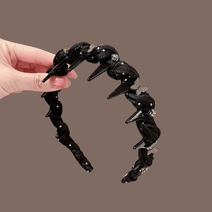 Băng Đô Cài Tóc Nữ Đính Đá, Băng Đô Cài Tóc Voan Đen Đính Đá Cá Tính – Phong Cách Dark Chic, Sang Trọng & Nổi Bật