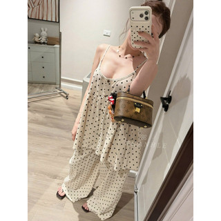 Set Bộ Nữ 2s Cổ V Mix Quần Suông Dài Chấm Bi KhanhLe