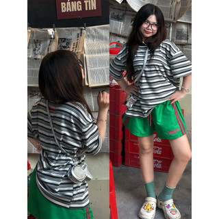 Áo thun form rộng sọc ngang BIBIBO – áo phông boxy tay lỡ unisex