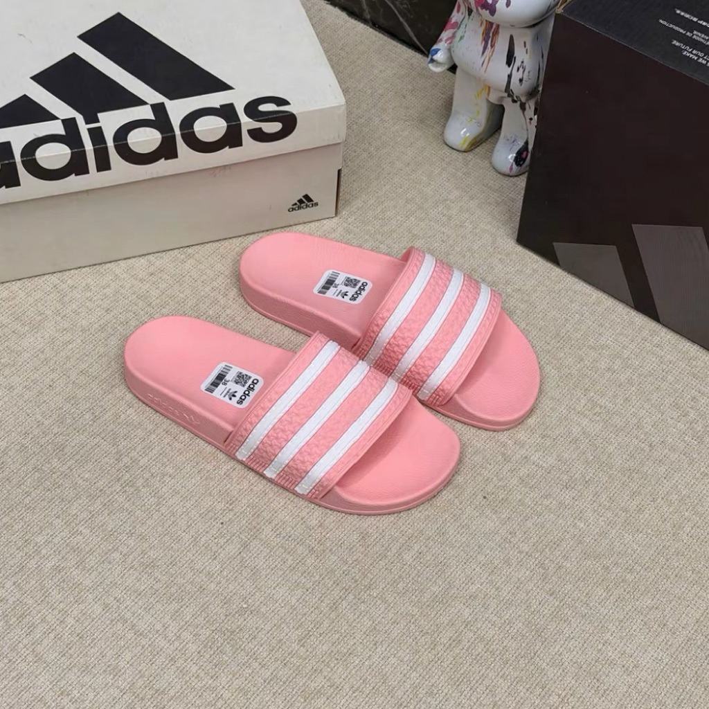 Dép ADIDAS Hồng Kẻ Sọc Hàng Siêu Cấp- Full Mẫu DAS Hot Nhất Đế PU Siêu Êm Khắc Logo Quai Dập Nổi