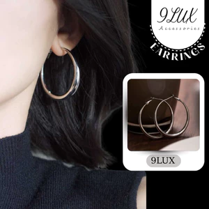 9LUX Khuyên tai vòng tròn đầu thon KT80 cá tính, bông tai nữ đẹp