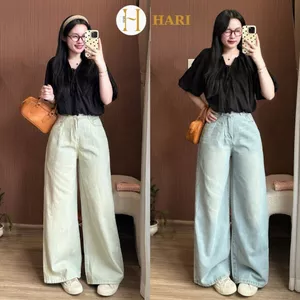 Quần jeans bò Hari ống suông rộng màu cá tính phong cách