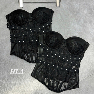 QCL1 8042 Áo cup ren corset phối đinh lưng da mới về siêu hot,cực chất