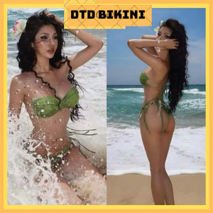 Bikini DTD 2 mảnh xanh rêu mẫu mới cúp ngực quần khoe Mông ( che tên)