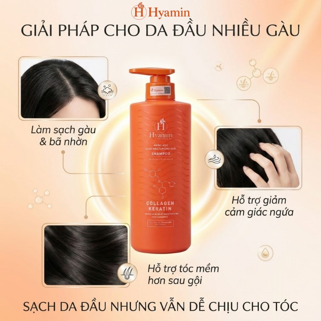 Bộ dầu gội xả Sạch Gàu Hyamin 350ml - Bảo hành khô tóc sau 10 ngày gội, Sạch Gàu Giảm Ngứa, Không khô bết tóc