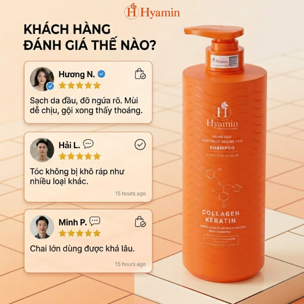 Dầu gội Sạch Gàu Hyamin 350ml - Bảo hành khô tóc sau 10 ngày gội, Sạch Gàu Giảm Ngứa, Không khô bết tóc, Mùi Dễ Chịu