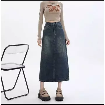 Chân váy jean cạp cao, xẻ tà NeSa Shop, chất vải mềm mịn, Chân váy bò dáng chữ A phong cách Hàn Quốc cổ điển T44