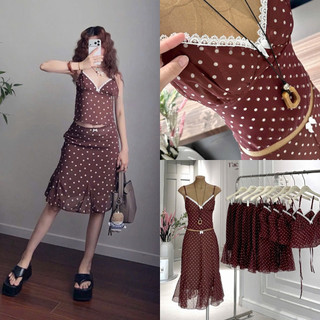 SEP House - Set voan 2 dây cô V viền ren cột nơ lưng phối chân váy đuôi cá lửng đính nơ trendy mùa hè 2026