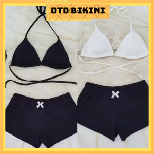 Set bikini DTD đi biển kiểu áo 2 mảnh kèm quần short mini chất thun co giãn, đồ bơi quần đùi