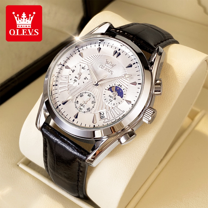 OLEVS Đồng hồ Nam chính hãng mặt số dây da thời trang Đơn giản Lịch Thật Chống thấm nước Quà 2876