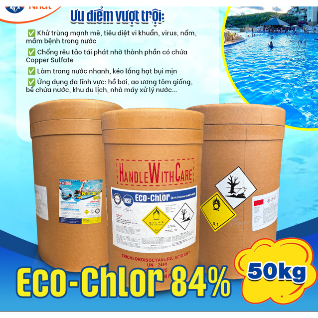 [HỘP 1KG] Eco Chlor Loại Mới 3 In 1 TCCA Clo viên 200g - Chlorine 84% Clo bể bơi,diệt rêu tảo,trợ lắng,làm trong nước