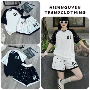 Set Bộ Đồ Raglan In Số 01 Họa Tiết Sao, Bộ Áo Phông Quần Short Form Rộng Mặc Nhà Đi Chơi Phong Cách Streetwear Năng Động