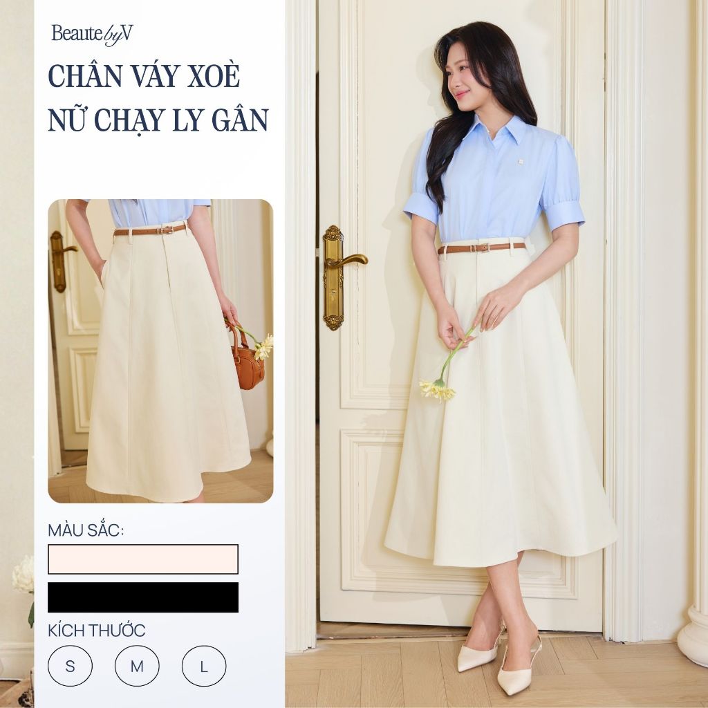 Chân váy Kaki Dáng Dài Maxi Cạp Cao Form Xoè Nữ Nico BEAUTEBYV Vintage Basic Công Sở Mùa Hè Du Lịch