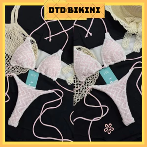 Bikini DTD 2 mảnh ren trắng phối hồng áo tam giâc ôm ngực quần lọt nhỏ siêu xinh(sẳn hàng- hoả tốc)