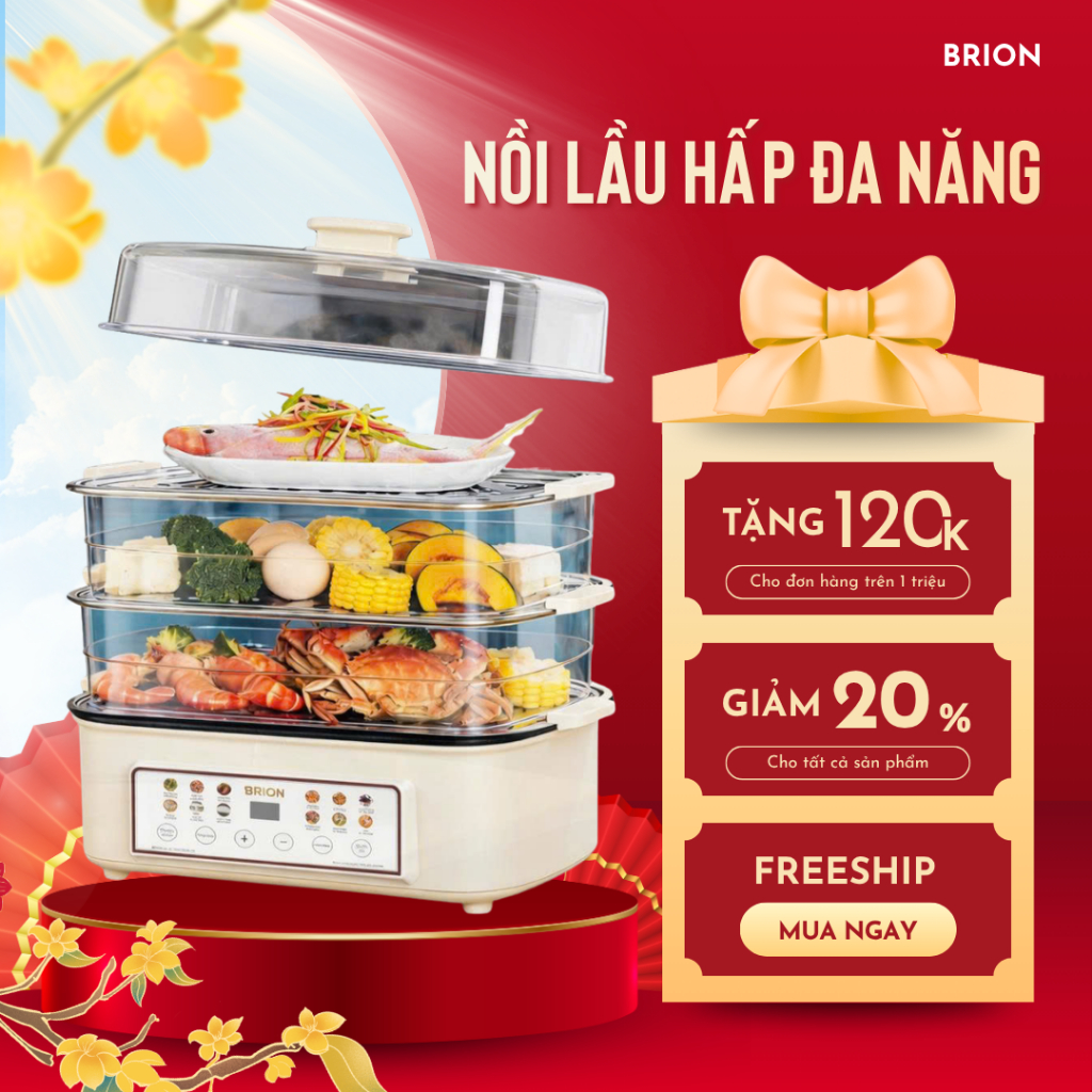 Nồi Lẩu Hấp Điện Đa Năng BRION Dung Tích 28L Bảo Hành Chính Hãng 24 Tháng