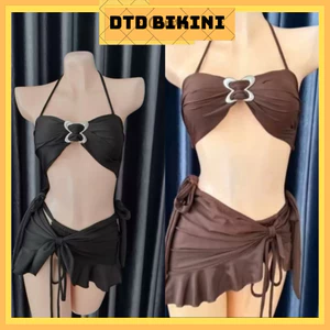 Bikini DTD 2 Mảnh Kèm Khăn Khoen Trái Tim Cao Cấp, Set Bikini 3 Chi Tiết Sang Chảnh, Quyến Rũ