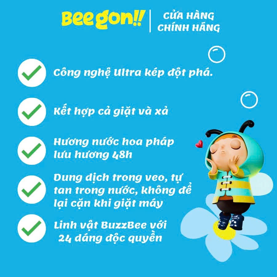 Nước Giặt Xả BEEGON 1,8L,Túi Từ Thiên Nhiên An Toàn,Tiện Lợi,Lưu Hương Dịu Nhẹ 48H