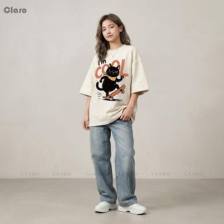 CLARO Áo thun nam nữ áo phông unisex 100% cotton cao cấp I'M COOL mèo cool