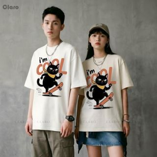 CLARO Áo thun nam nữ áo phông unisex 100% cotton cao cấp I'M COOL mèo cool