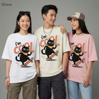 CLARO Áo thun nam nữ áo phông unisex 100% cotton cao cấp I'M COOL mèo cool