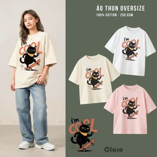 CLARO Áo thun nam nữ áo phông unisex 100% cotton cao cấp I'M COOL mèo cool