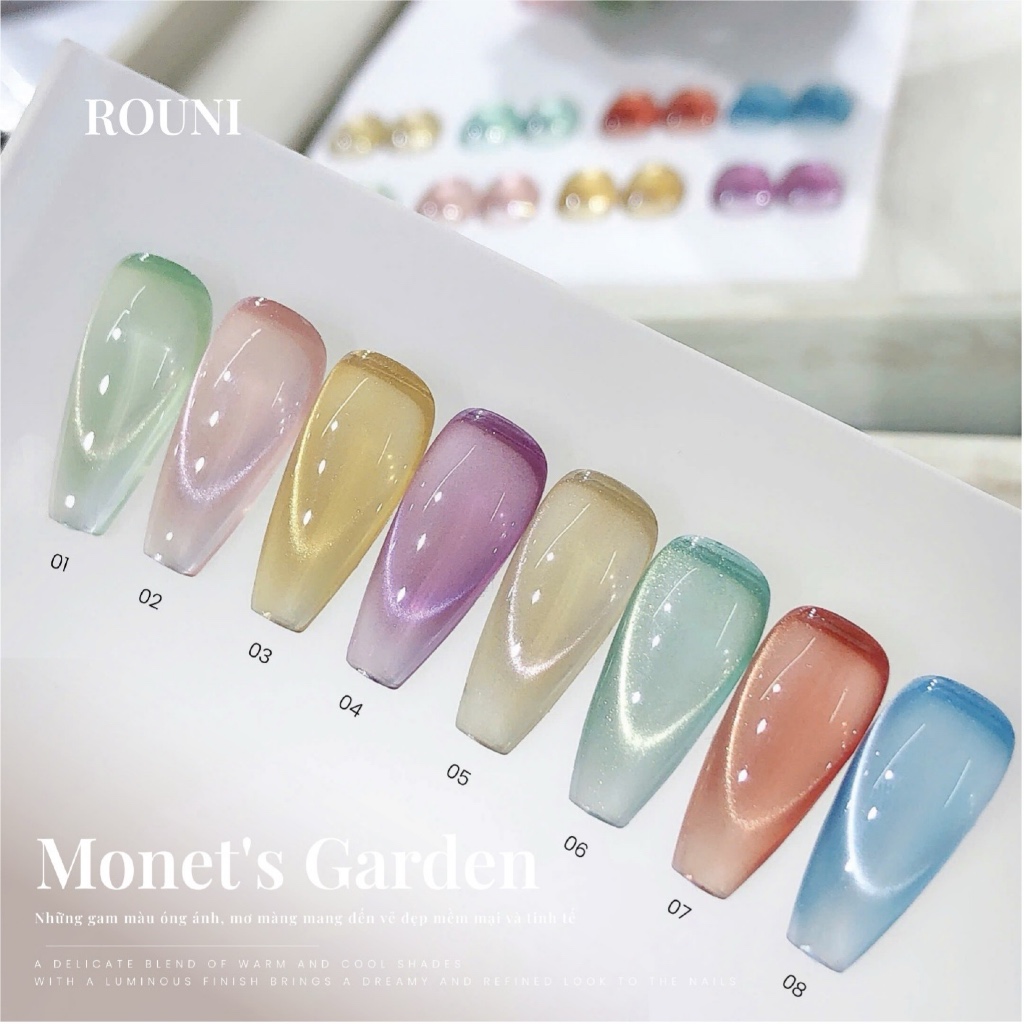 Sơn gel ROUNI Monet Garden Collection Cat Eye 2026 phong cách xuân hè mới nail mắt mèo thủy tinh lấp