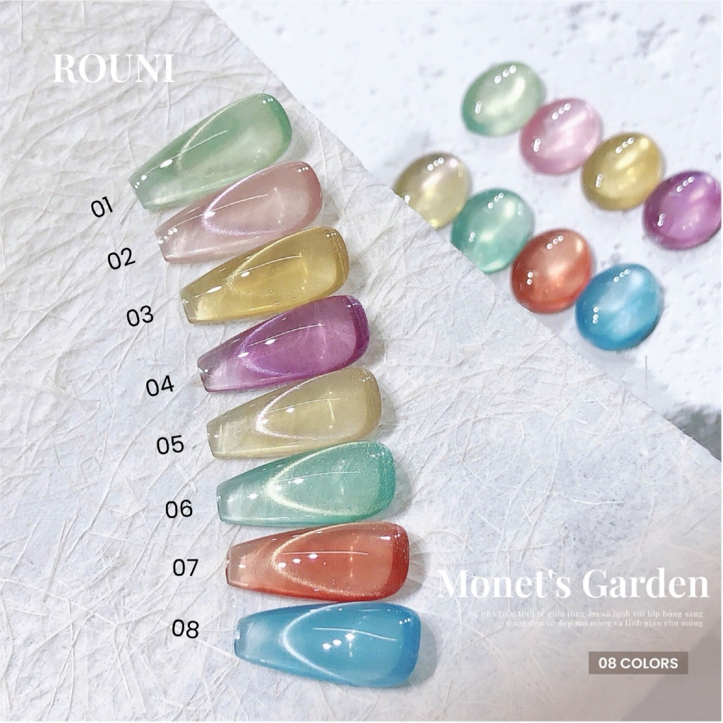 Sơn gel ROUNI Monet Garden Collection Cat Eye 2026 phong cách xuân hè mới nail mắt mèo thủy tinh lấp