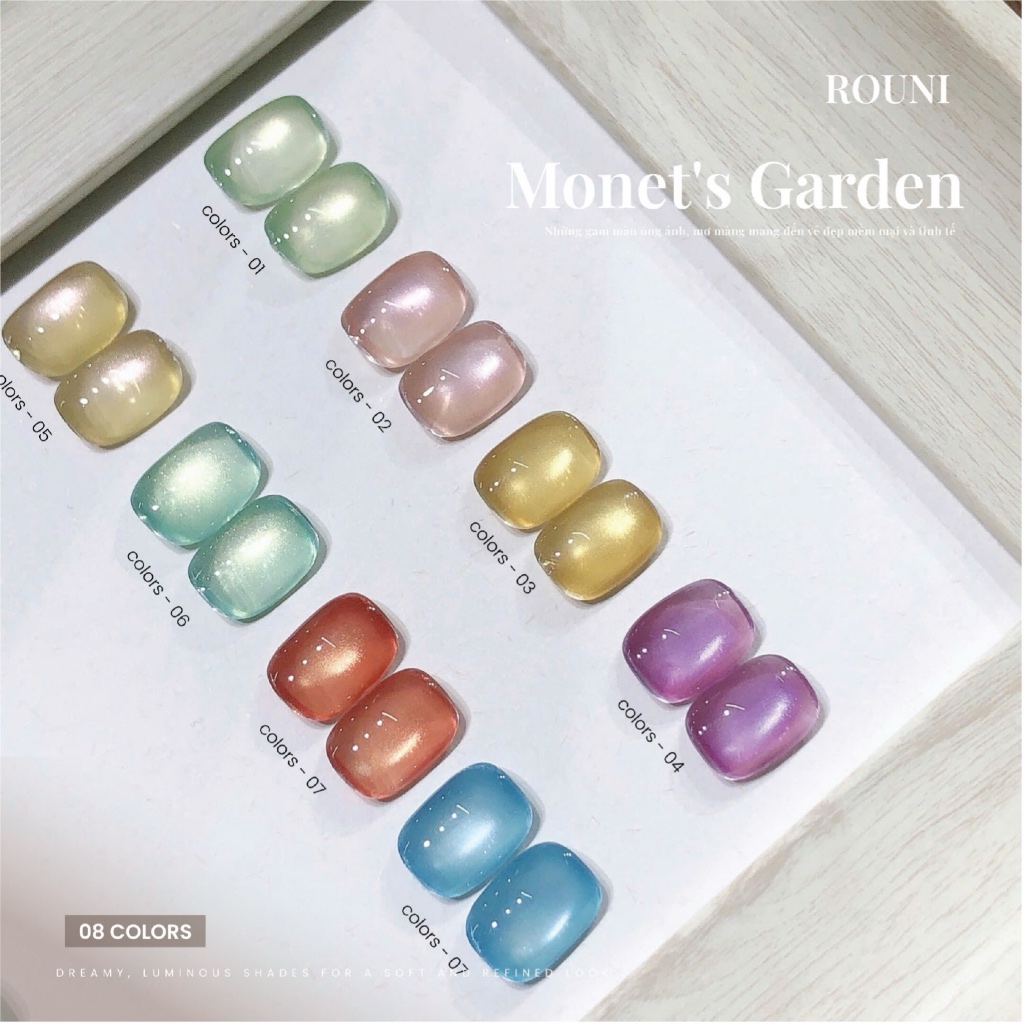 Set ROUNI Sơn Gel Monet Garden Collection Cat Eye, mắt mèo thủy tinh lấp lánh phong cách xuân hè