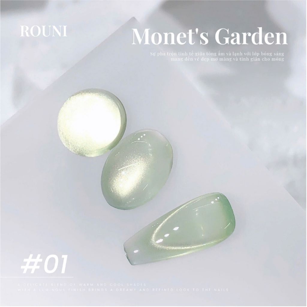 Set ROUNI Sơn Gel Monet Garden Collection Cat Eye, mắt mèo thủy tinh lấp lánh phong cách xuân hè
