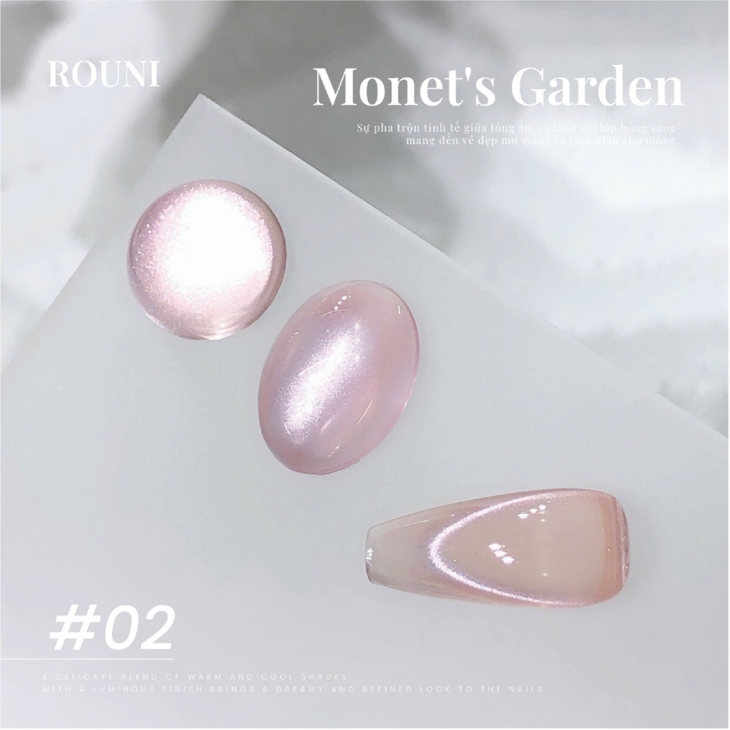 Set ROUNI Sơn Gel Monet Garden Collection Cat Eye, mắt mèo thủy tinh lấp lánh phong cách xuân hè