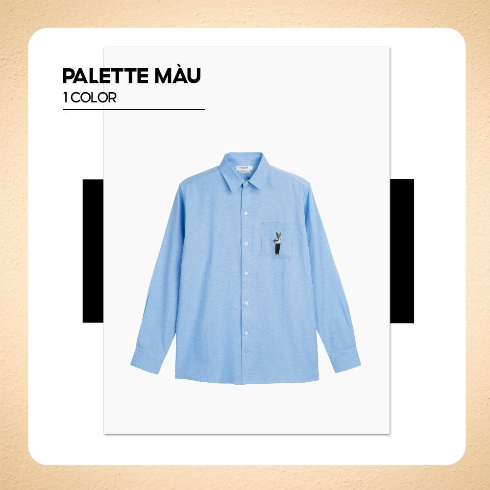ÁO sơ mi SWAG tay dài form chuẩn, điểm nhấn patch trắng sau lưng, thêu nhân vật tinh tế, vải Oxford chuẩn hè - FEAER